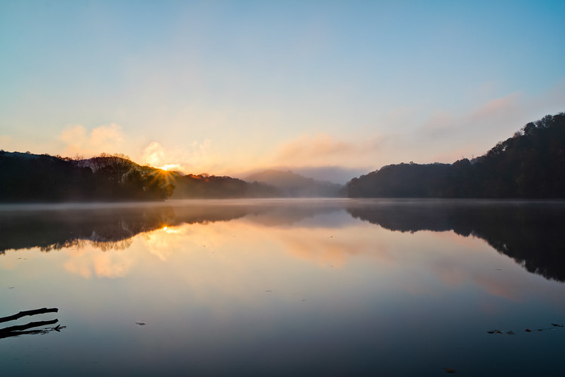 Radnor Lake at sunrise, bordering Forest Hills