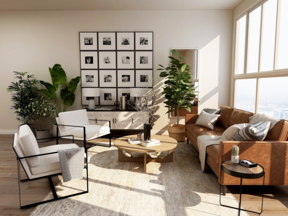 Professionally staged luxury living room with modern furniture